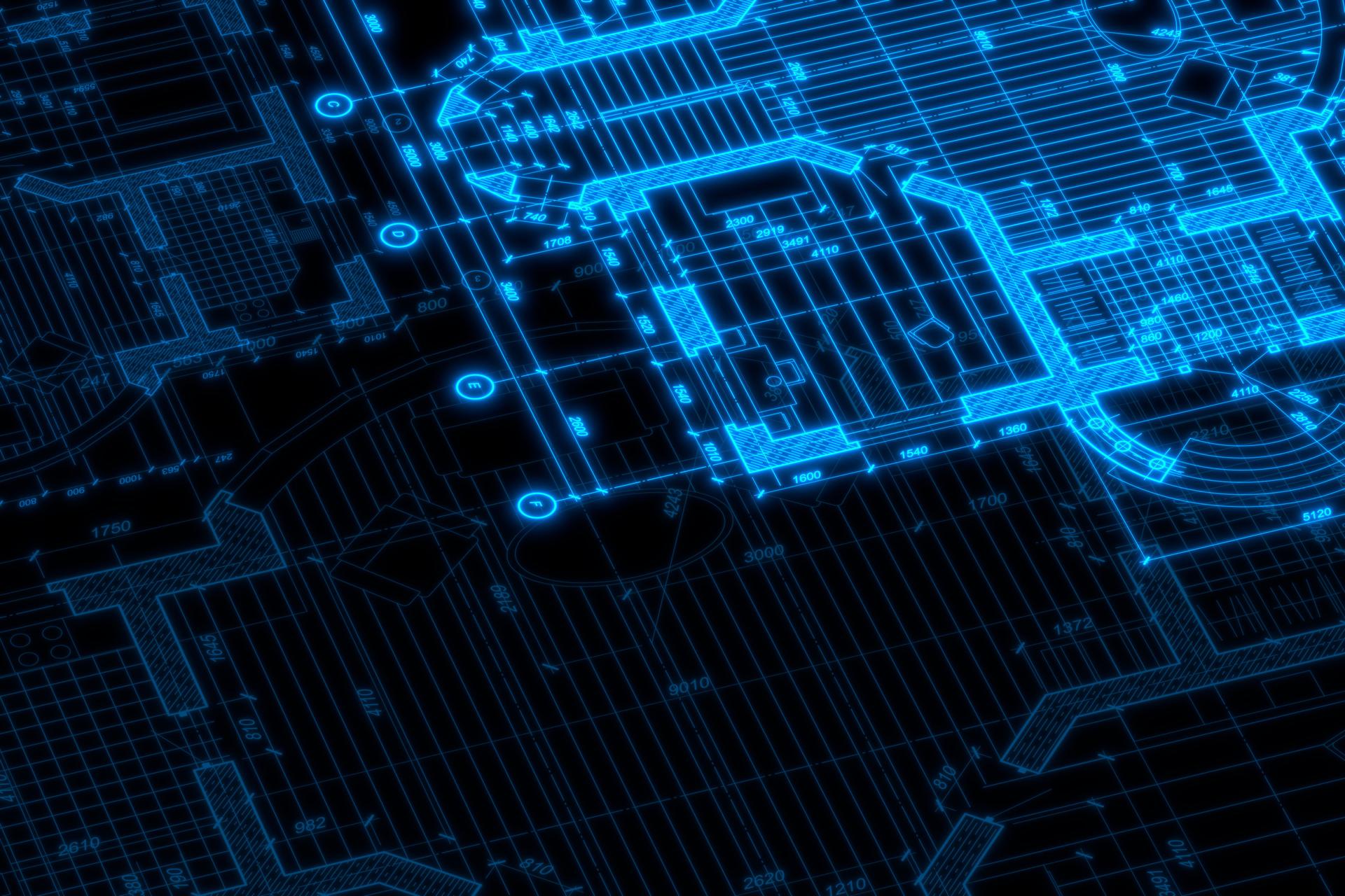 Architecture blueprint on digital lcd display with reflection.
